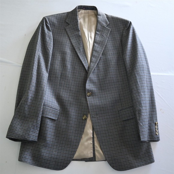 Hart Schaffner Marx 44L Blue Check Recent Wool Blazer Suit Jacket Sport Coat‎